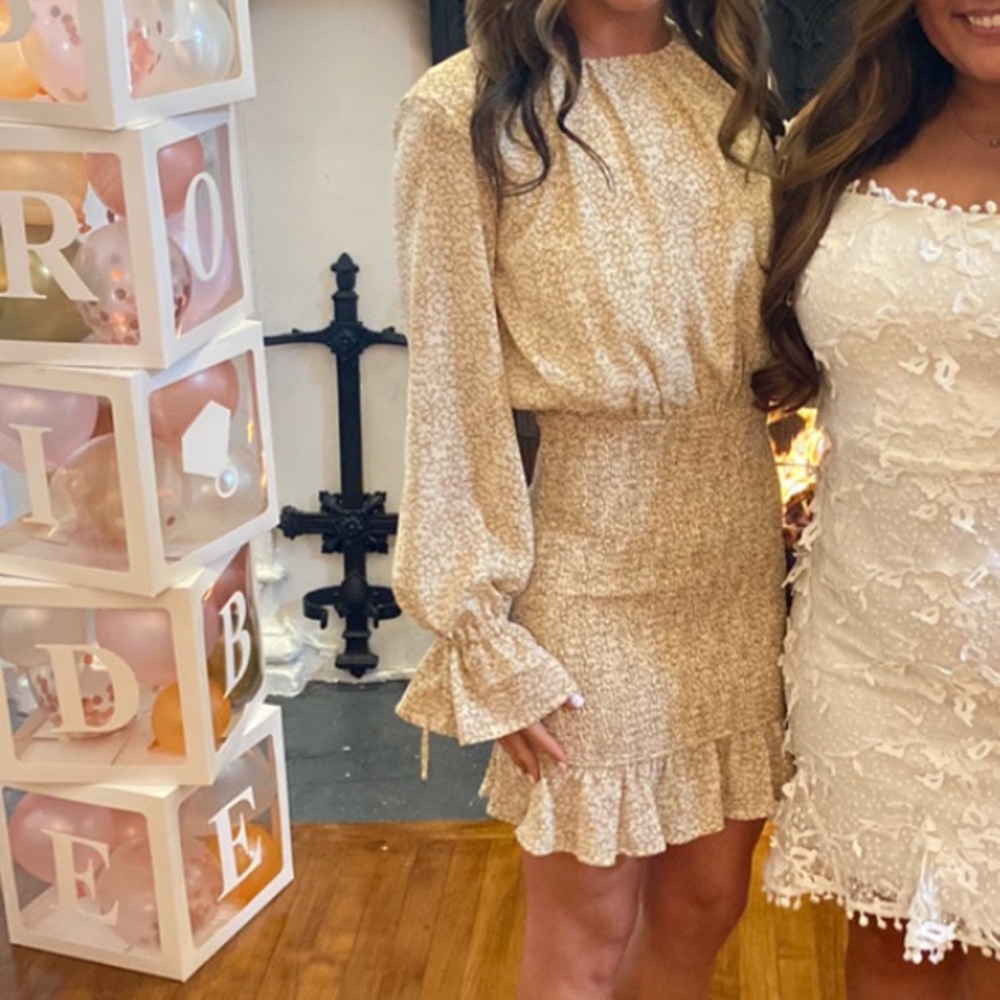 Tan and White Floral Dress